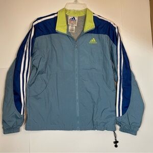 Vintage 90s Adidas Windbreaker Jacket Blue Green Flag Tag Y2K Track Small